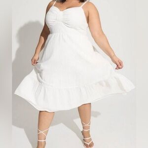Torrid Midi Poplin Tiered A Line Seersucker Dress White Spaghetti Strap Size 4XL